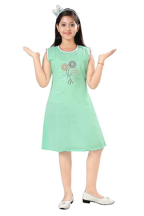 SOUNIK FASHION SDS Girls' Cotton Summer Dress – Sleeveless, Breathable & Stylish Frock with Floral Embroidery – Perfect for Casual