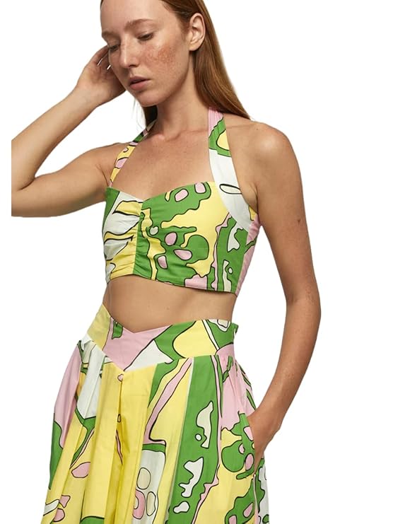 Women Western Two Piece Top and Long Skirt Abstract Print Maxi Co ord Dress Relaxed Vacation Outfit Travel And Beach Wear Stylish Latest Dress