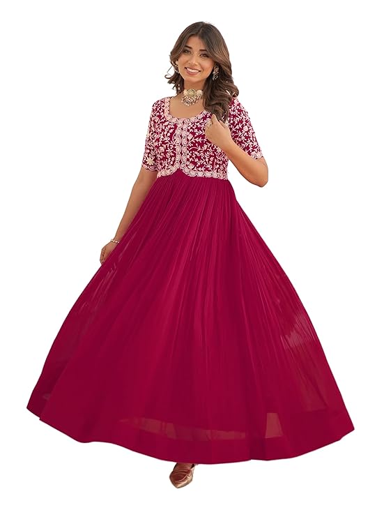 Fashion Basket Georgette Embroidered Anarkali Gown for Women