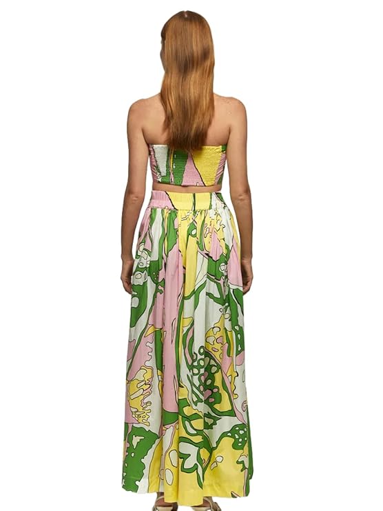 Women Western Two Piece Top and Long Skirt Abstract Print Maxi Co ord Dress Relaxed Vacation Outfit Travel And Beach Wear Stylish Latest Dress