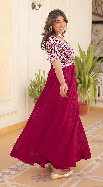 Fashion Basket Georgette Embroidered Anarkali Gown for Women
