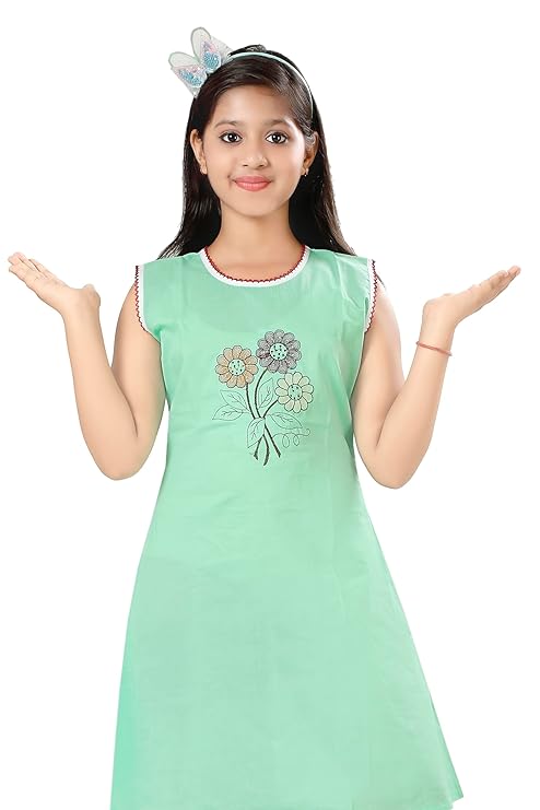 SOUNIK FASHION SDS Girls' Cotton Summer Dress – Sleeveless, Breathable & Stylish Frock with Floral Embroidery – Perfect for Casual