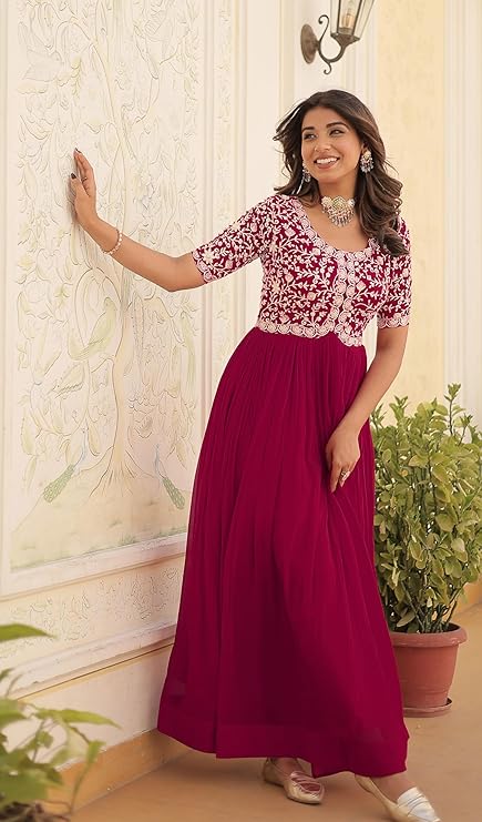 Fashion Basket Georgette Embroidered Anarkali Gown for Women