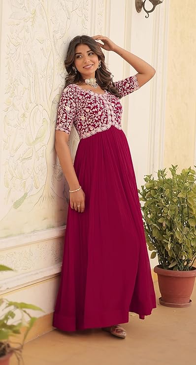 Fashion Basket Georgette Embroidered Anarkali Gown for Women