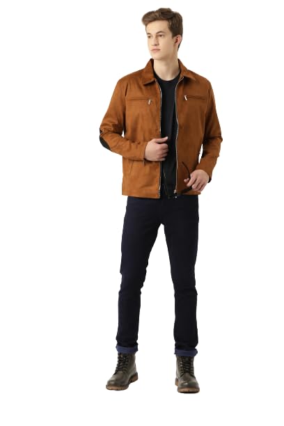 Leather Retail Brown Suede Faux Leather Standard Length Jacket For Men's(L)