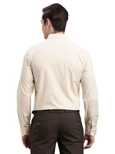 Turtle Men Pure Cotton Slim Fit Dobby Full Sleeve Beige Formal Shirt