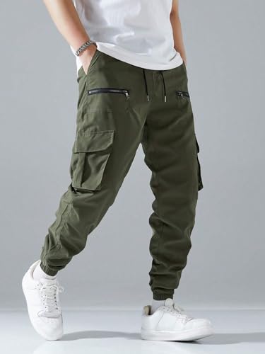 Lymio Men Mid Rise Cargo Pants Cotton Green XL
