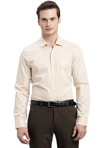 Turtle Men Pure Cotton Slim Fit Dobby Full Sleeve Beige Formal Shirt