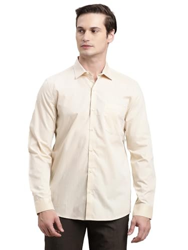 Turtle Men Pure Cotton Slim Fit Dobby Full Sleeve Beige Formal Shirt