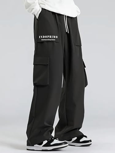 IndoPrimo Men Cargo || Men Cargo Pants || Men Cargo Pants Cotton || Cargos for Men || Men Cargo Trouser - Miami (in, Alpha, M, Black)