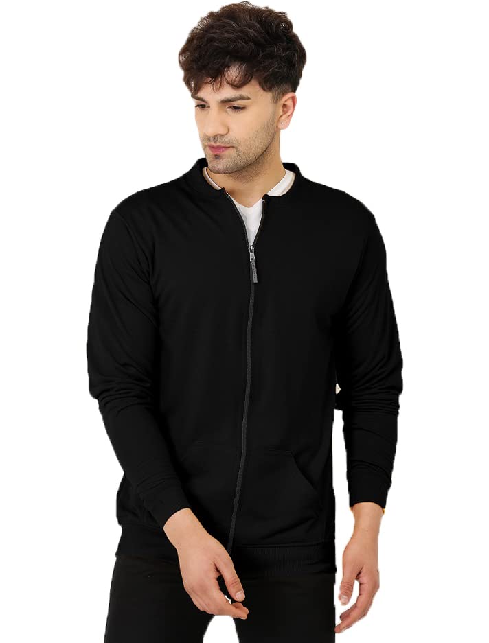 LEOTUDE Men's Loopknit Full Sleeve Regular Fit Bomber Jacket (JKT02_MSTD_P_Black_2XL)