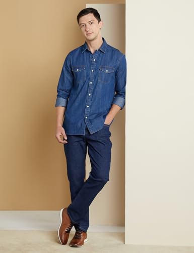 Symbol Premium Men's Casual Cotton Denim Shirt (Regular Fit) (Mid Indigo_M)