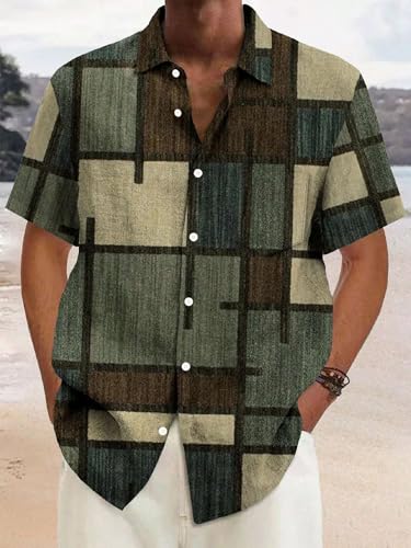 Lymio Men's Cotton Regular Fit Shirt (Geomatric-Green-L_Geeen)