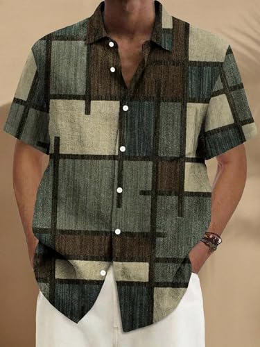 Lymio Men's Cotton Regular Fit Shirt (Geomatric-Green-L_Geeen)