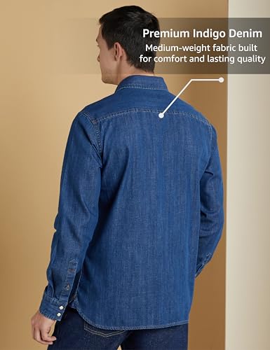 Symbol Premium Men's Casual Cotton Denim Shirt (Regular Fit) (Mid Indigo_M)