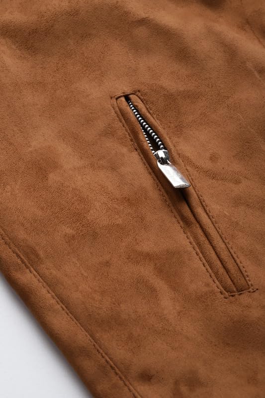 Leather Retail Brown Suede Faux Leather Standard Length Jacket For Men's(L)