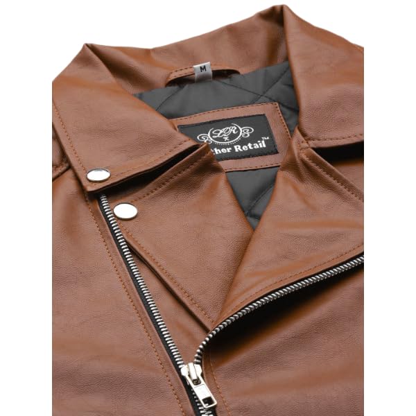 Leather Retail Men's Back Printed Solid Biker Jacket (Brown)-XS