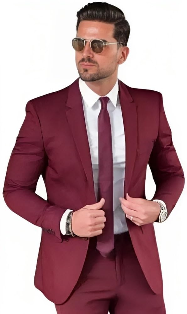 Men's Formal Maroon, Single Breasted Blazer, Business Casual Style (in, Numeric, 40, Maroon)