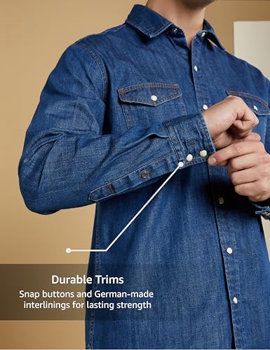 Symbol Premium Men's Casual Cotton Denim Shirt (Regular Fit) (Mid Indigo_M)