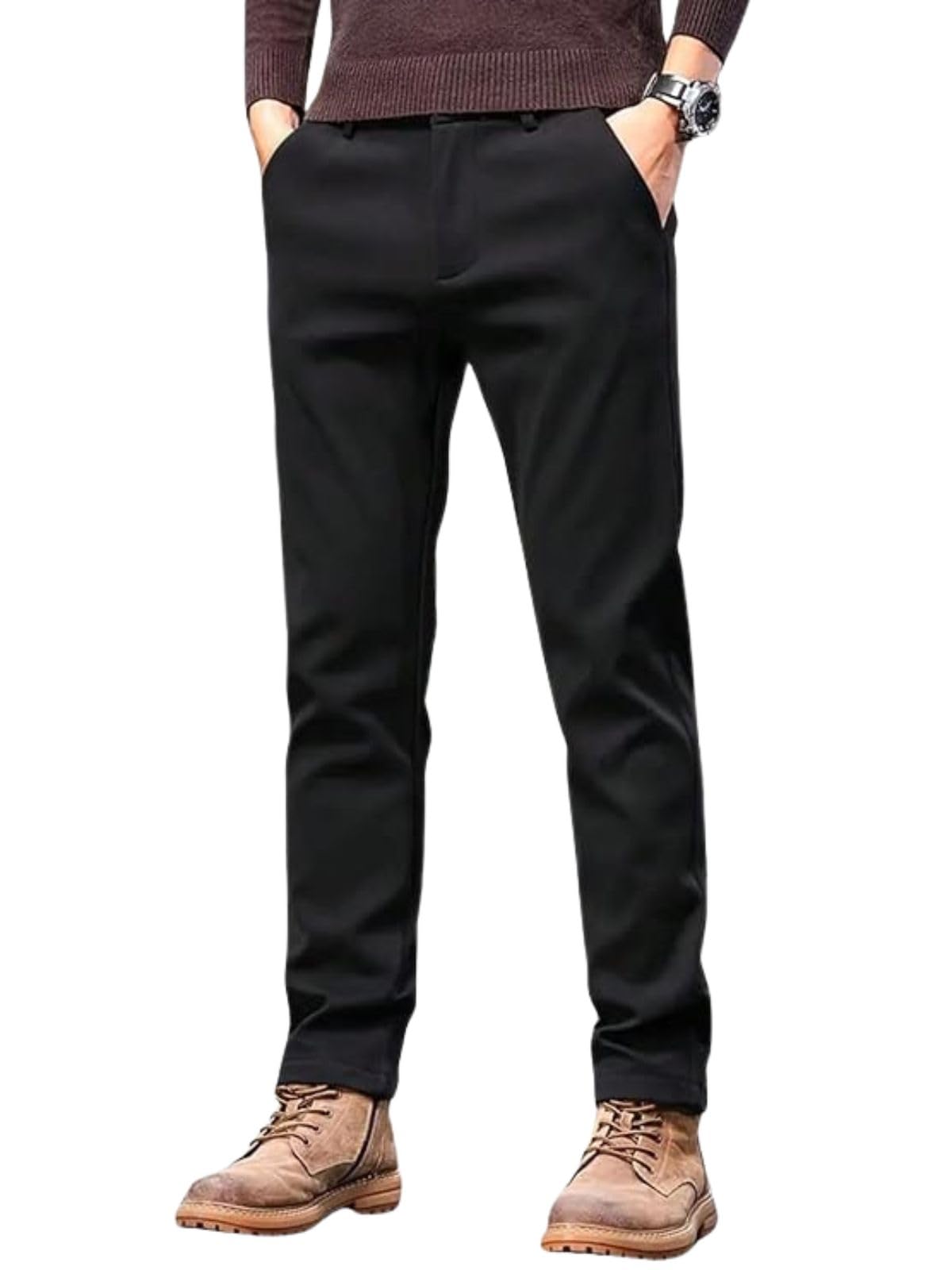 GRECIILOOKS Men Relaxed Fit Mid Rise Trouser Pants (GL-TP-1032-S-BLACK)