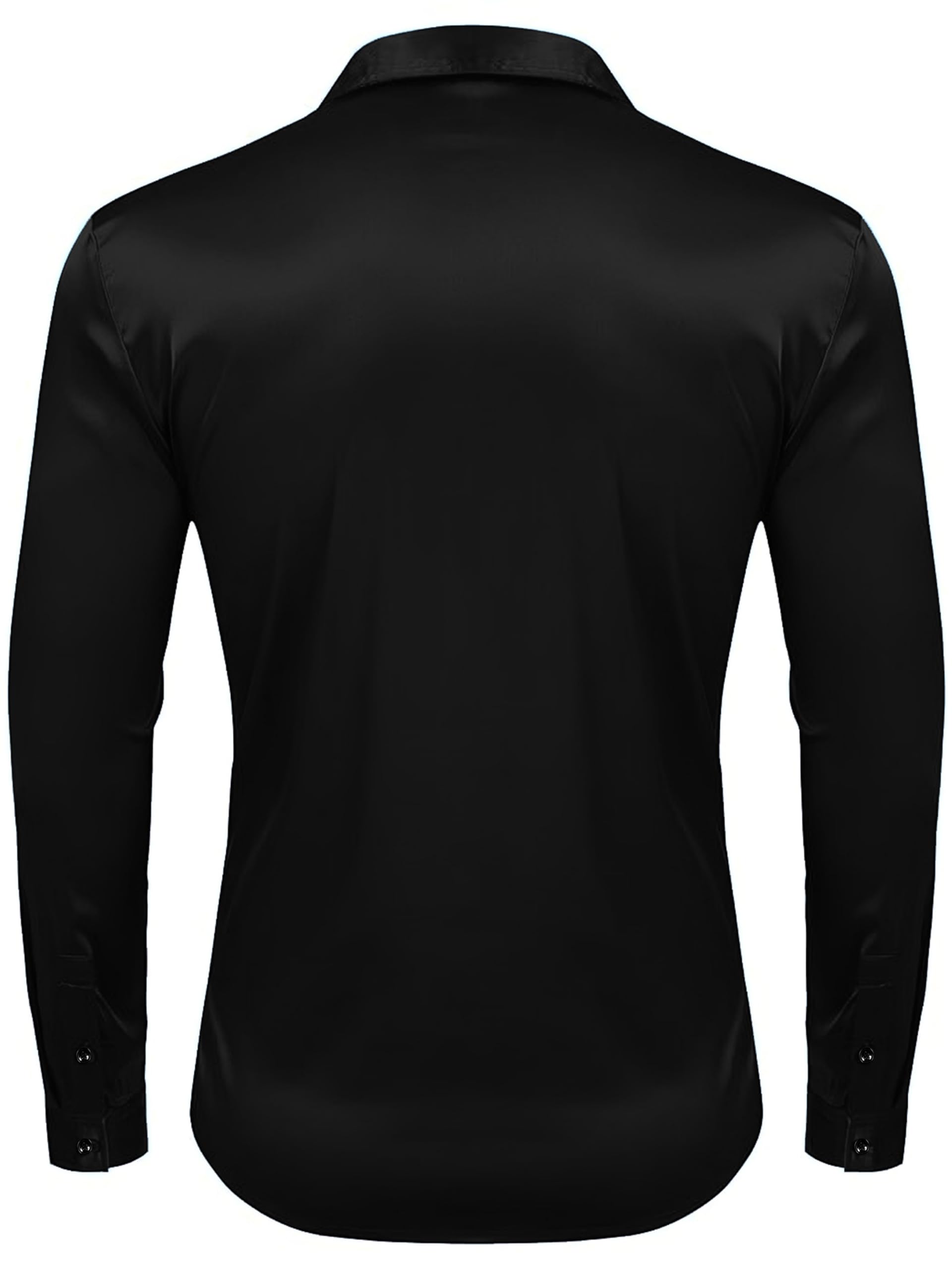 IndoPrimo Men's Classic fit Plain Satin Casual Shirt for Men Full Sleeve (in, Alpha, 2XL, Black)