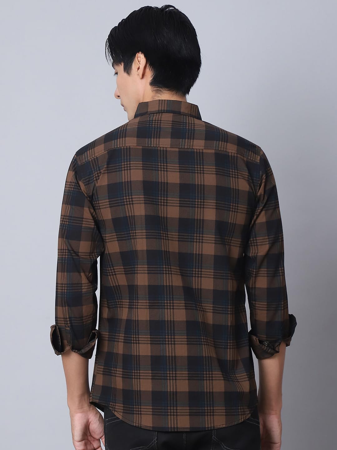 Majestic Man Comfort Cotton Slim Fit Checked Casual Shirt for Men (Brown, Medium)