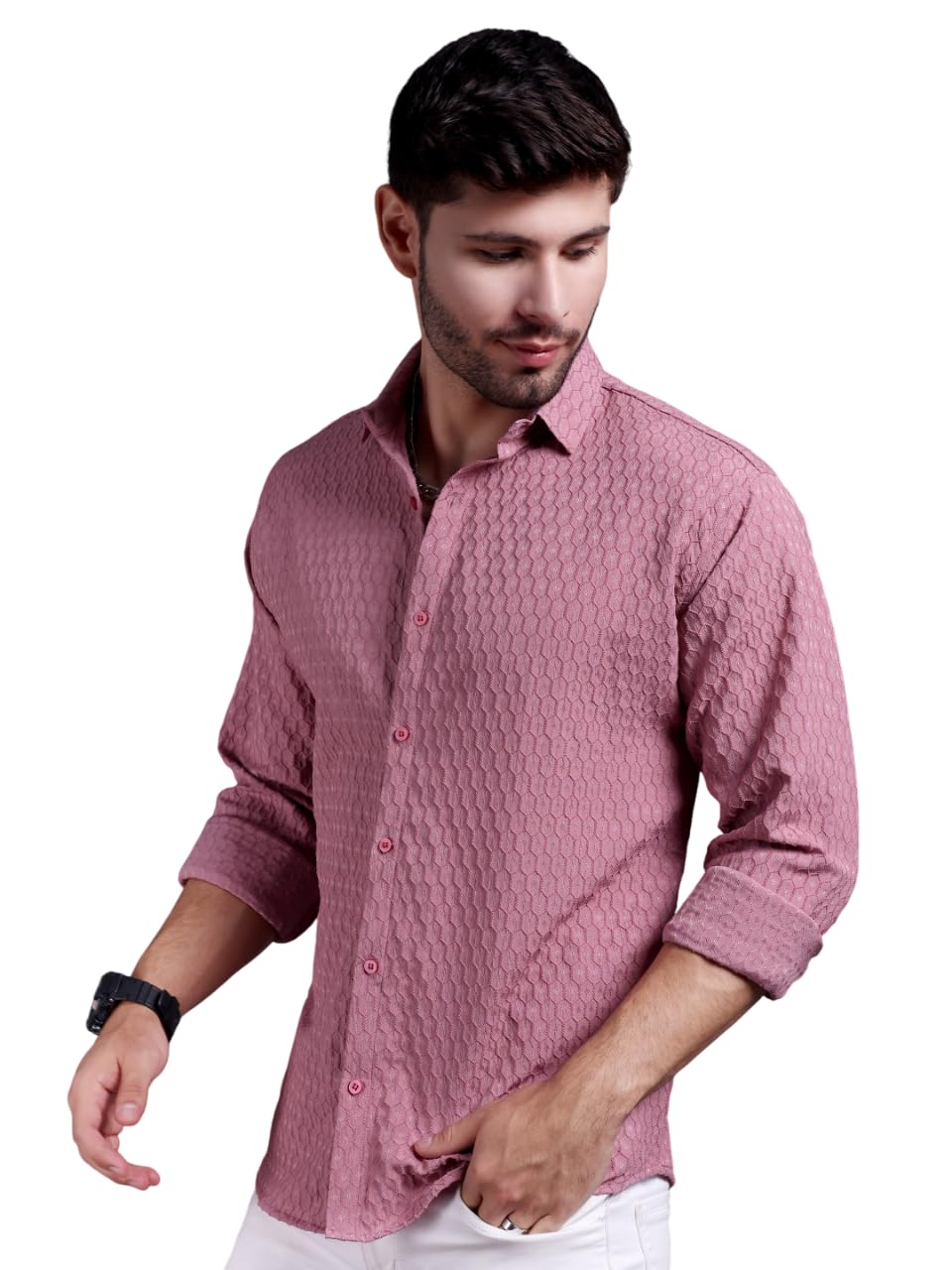 TAGAS Men's Regular Fit Shirt (MS-Hexa-Pink-M