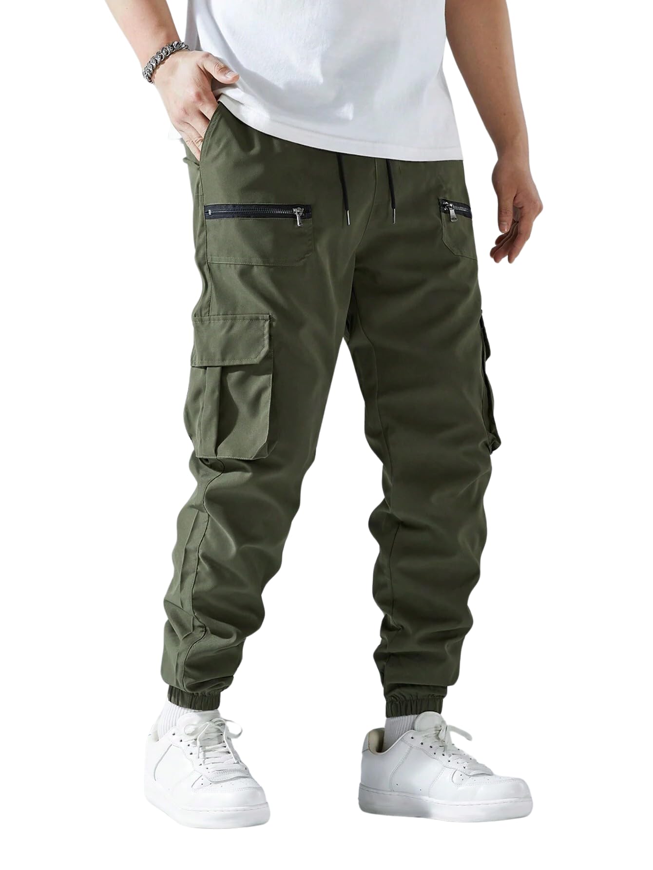 Lymio Men Mid Rise Cargo Pants Cotton Green XL