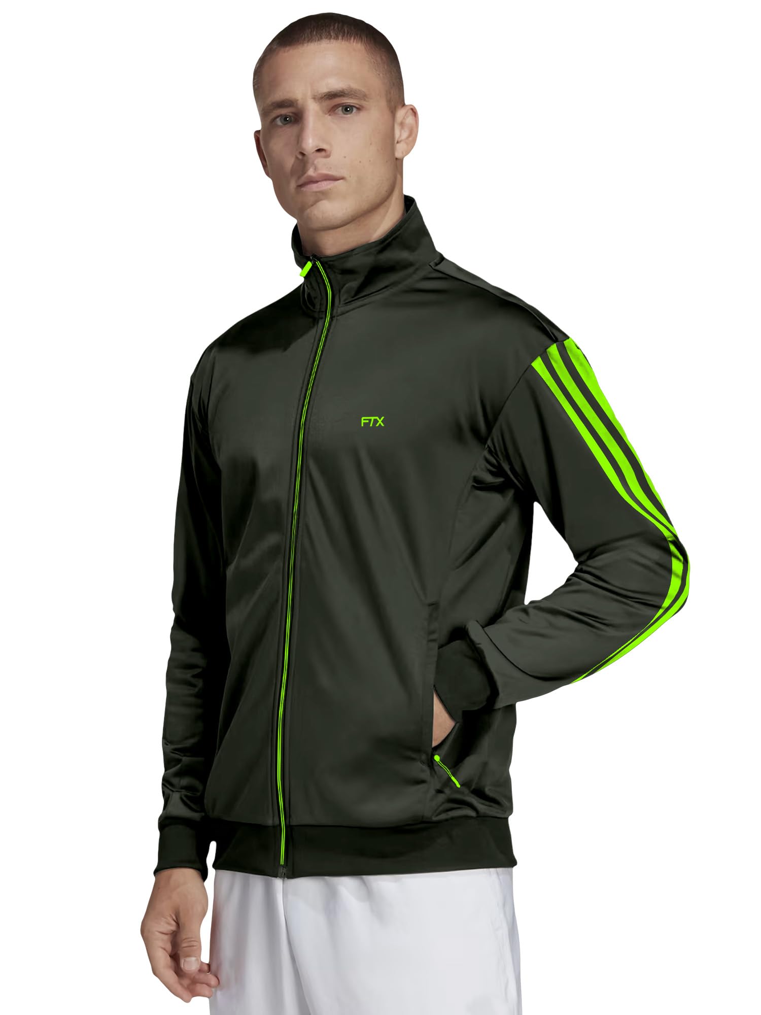 FTX Men Solid High Neck Dark Green Sports Jacket (840_3)_S