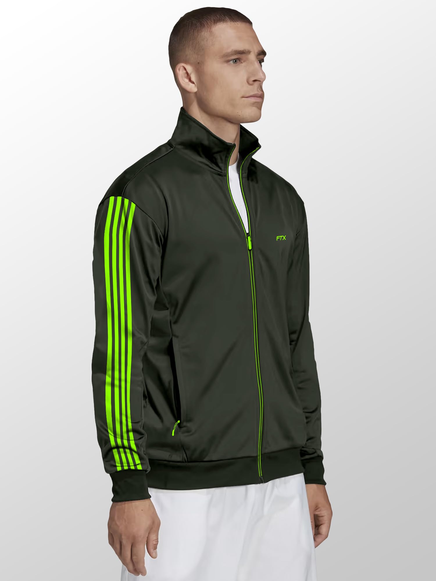 FTX Men Solid High Neck Dark Green Sports Jacket (840_3)_S