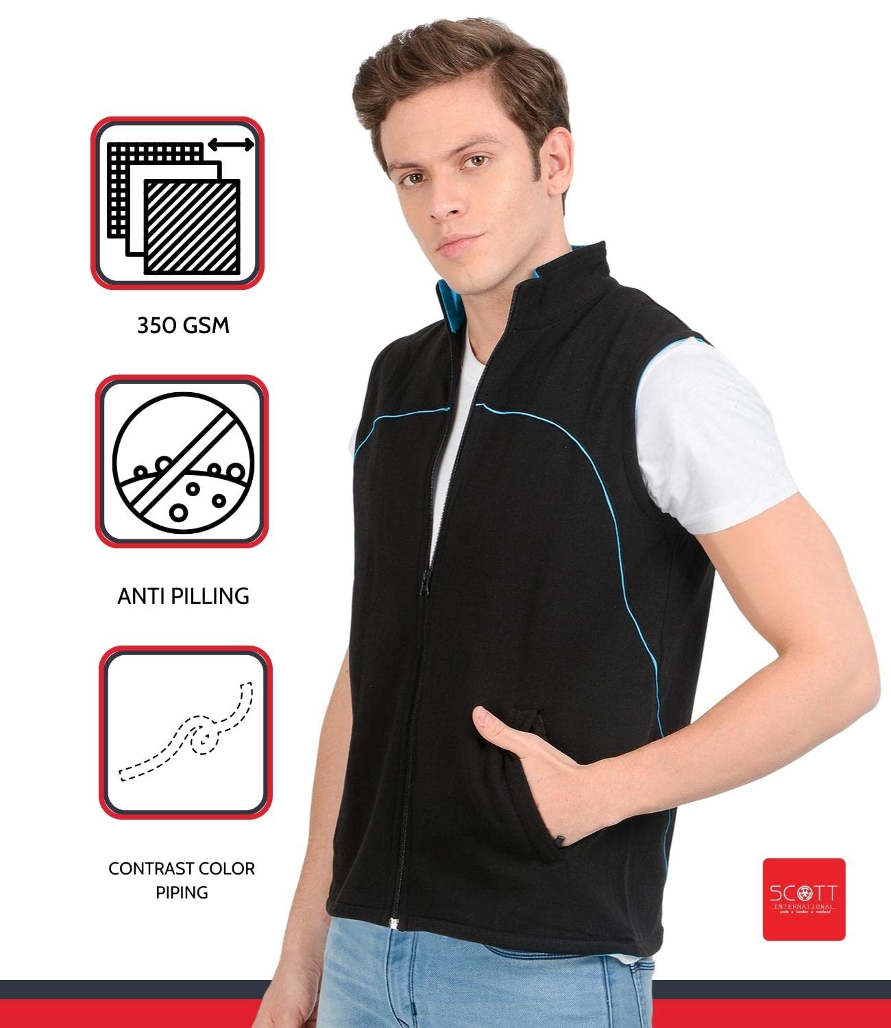 Scott International Men's Cotton Regular Fit Sleeveless Casual Jacket (FBA jslv1l_Black_Large)