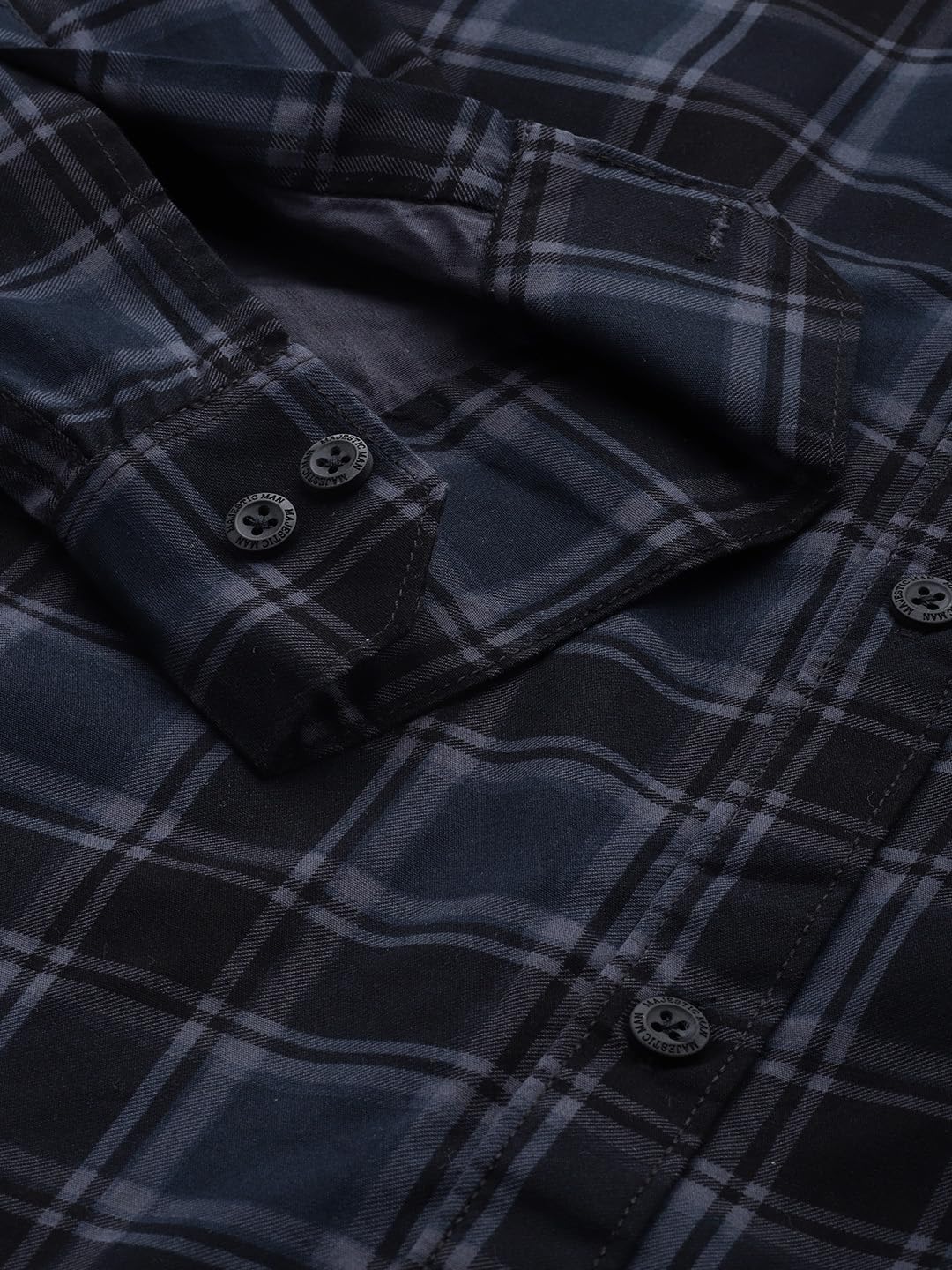 Majestic Man Men Small Checkered Slim Fit Cotton Casual Shirt (Medium, Charcoal Grey)