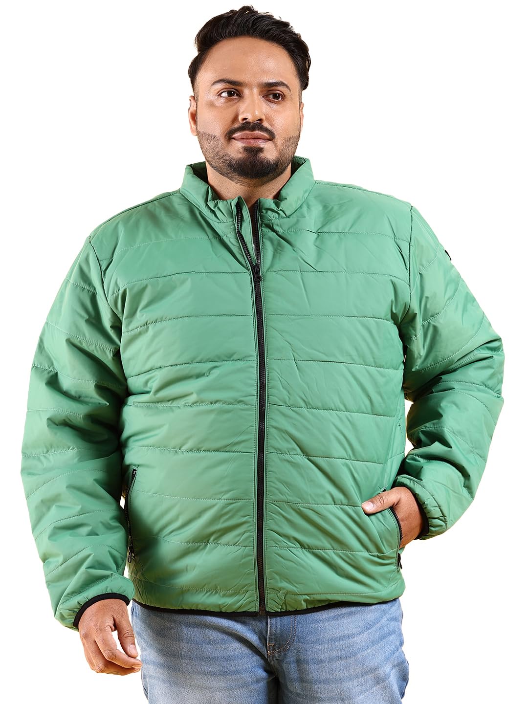 Hardsoda Mens Polyester Standard Length Quilted Jacket (0223-Hsjkt04-05_Dark Green_3Xl)