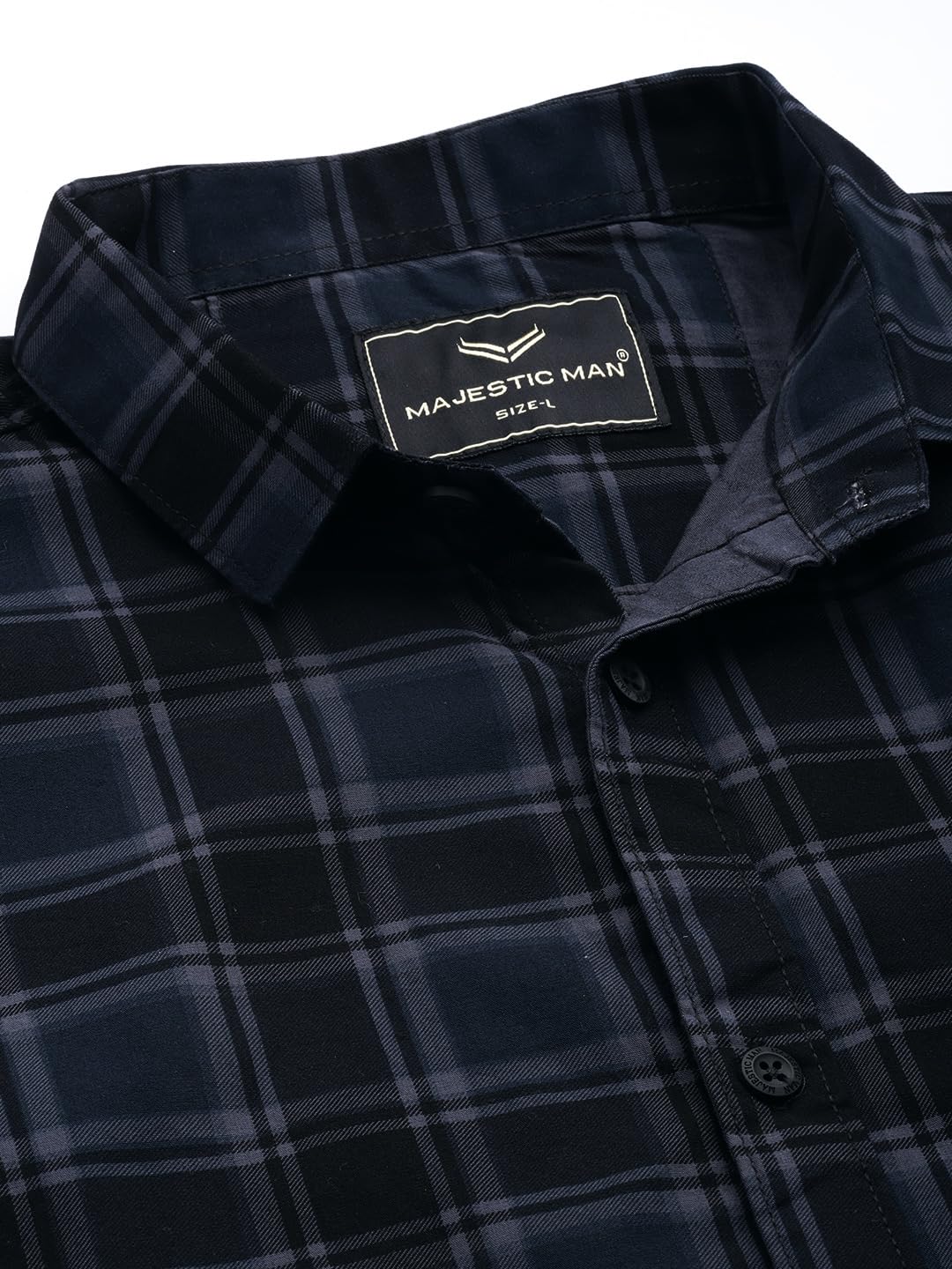 Majestic Man Men Small Checkered Slim Fit Cotton Casual Shirt (Medium, Charcoal Grey)