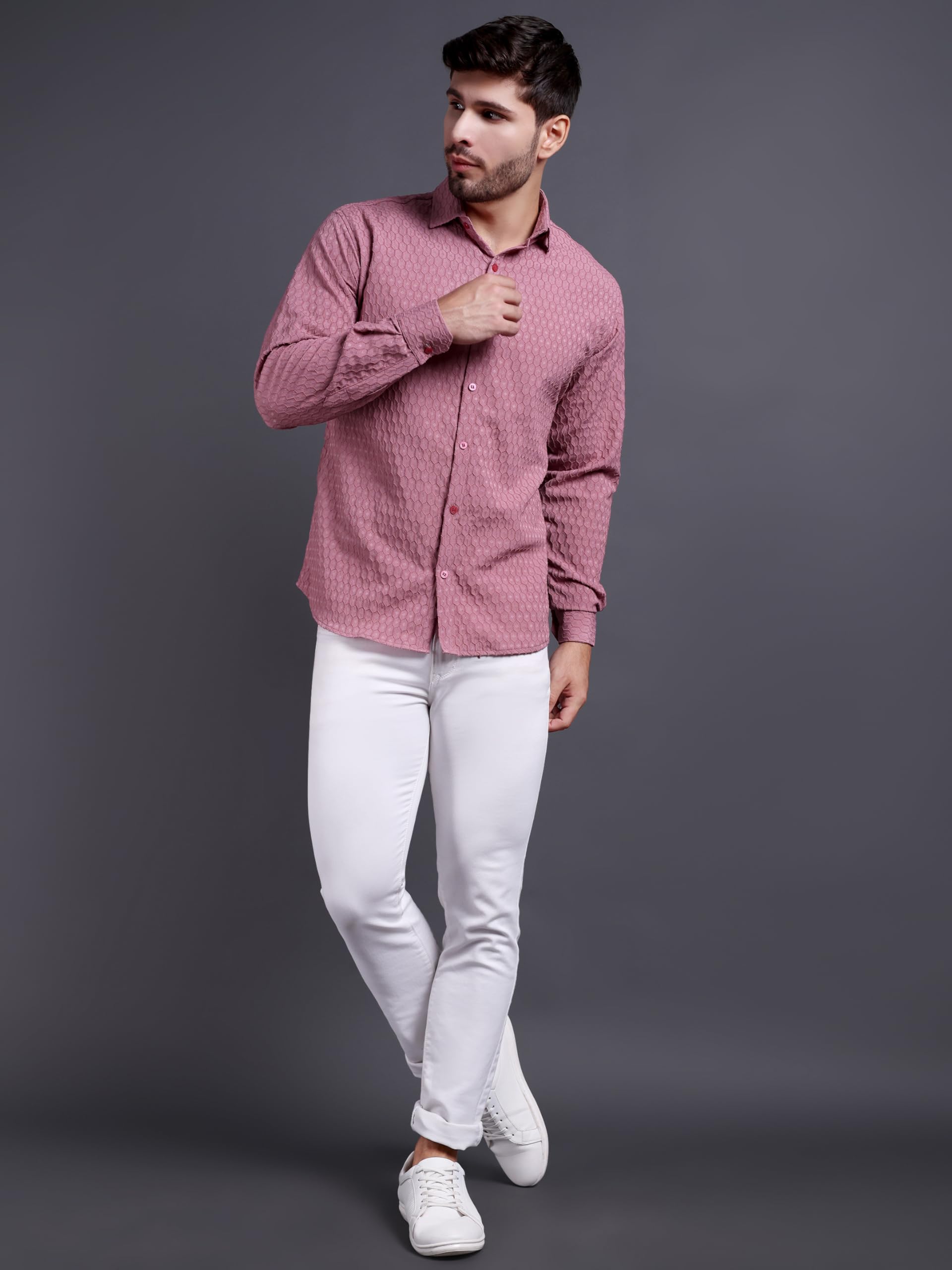 TAGAS Men's Regular Fit Shirt (MS-Hexa-Pink-M