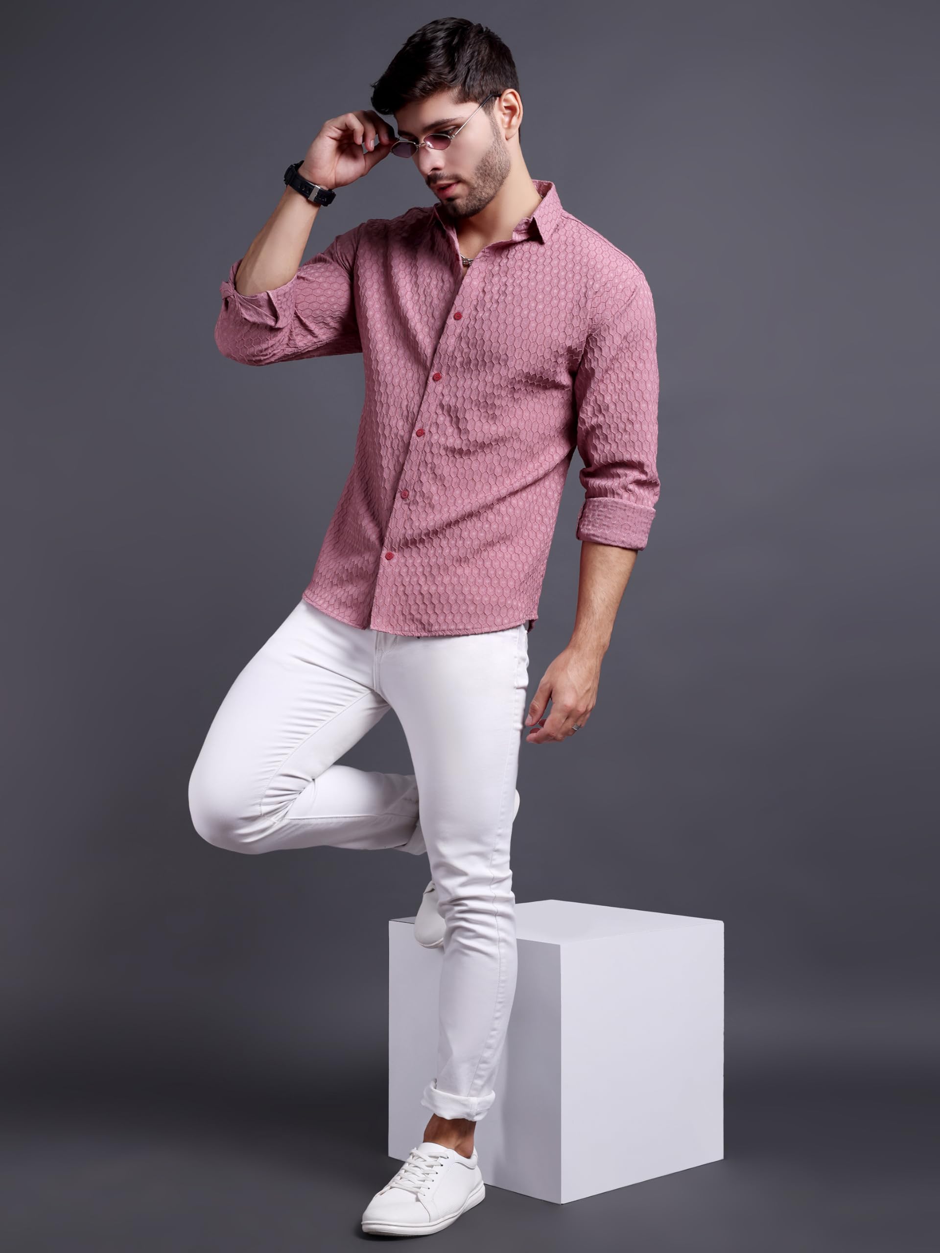 TAGAS Men's Regular Fit Shirt (MS-Hexa-Pink-M