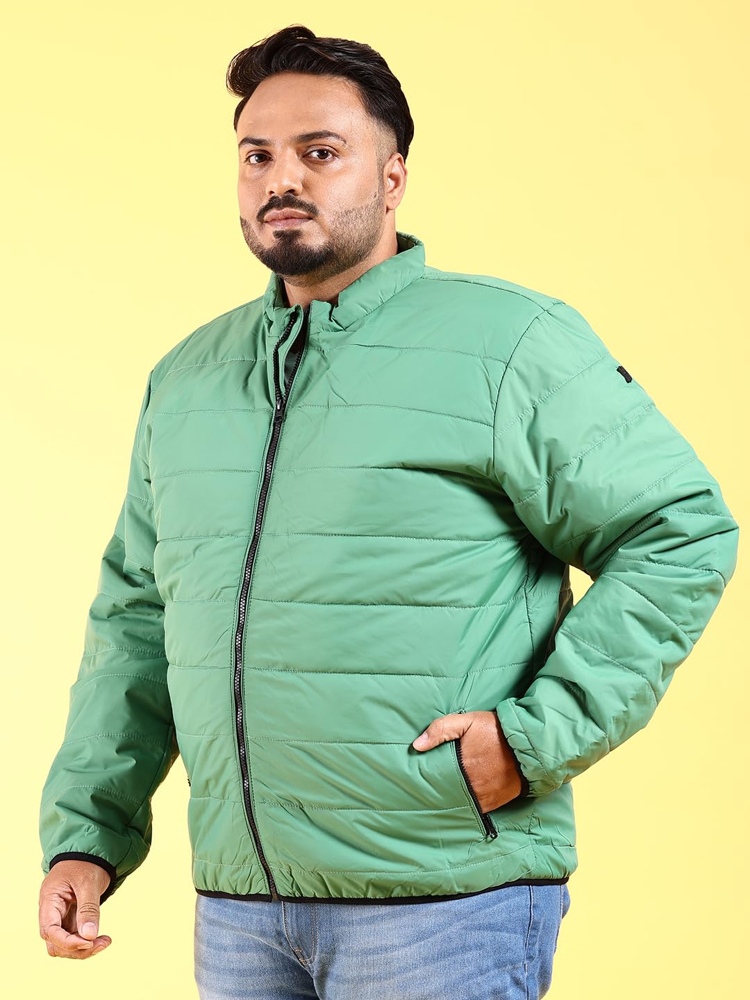 Hardsoda Mens Polyester Standard Length Quilted Jacket (0223-Hsjkt04-05_Dark Green_3Xl)