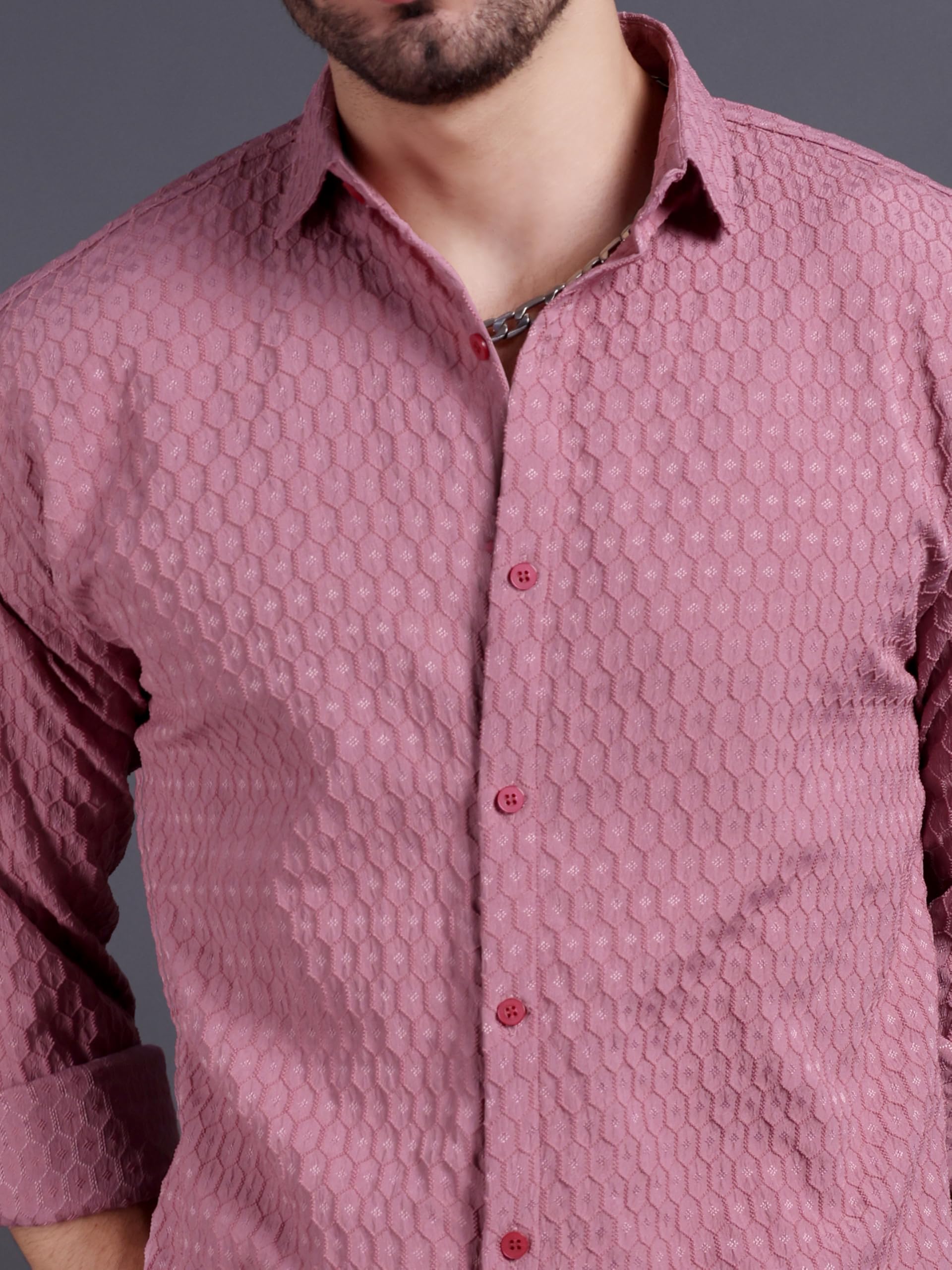 TAGAS Men's Regular Fit Shirt (MS-Hexa-Pink-M