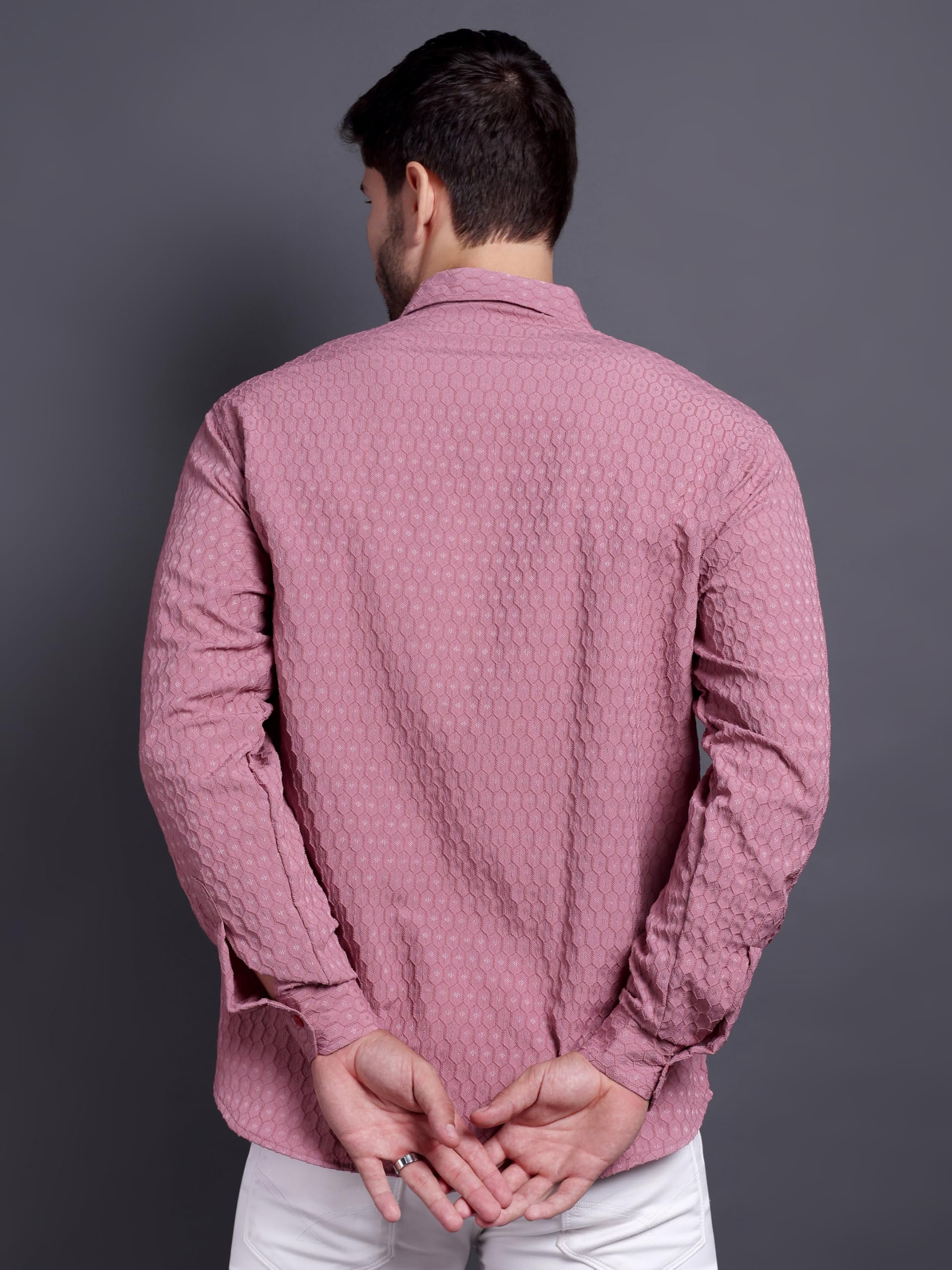 TAGAS Men's Regular Fit Shirt (MS-Hexa-Pink-M