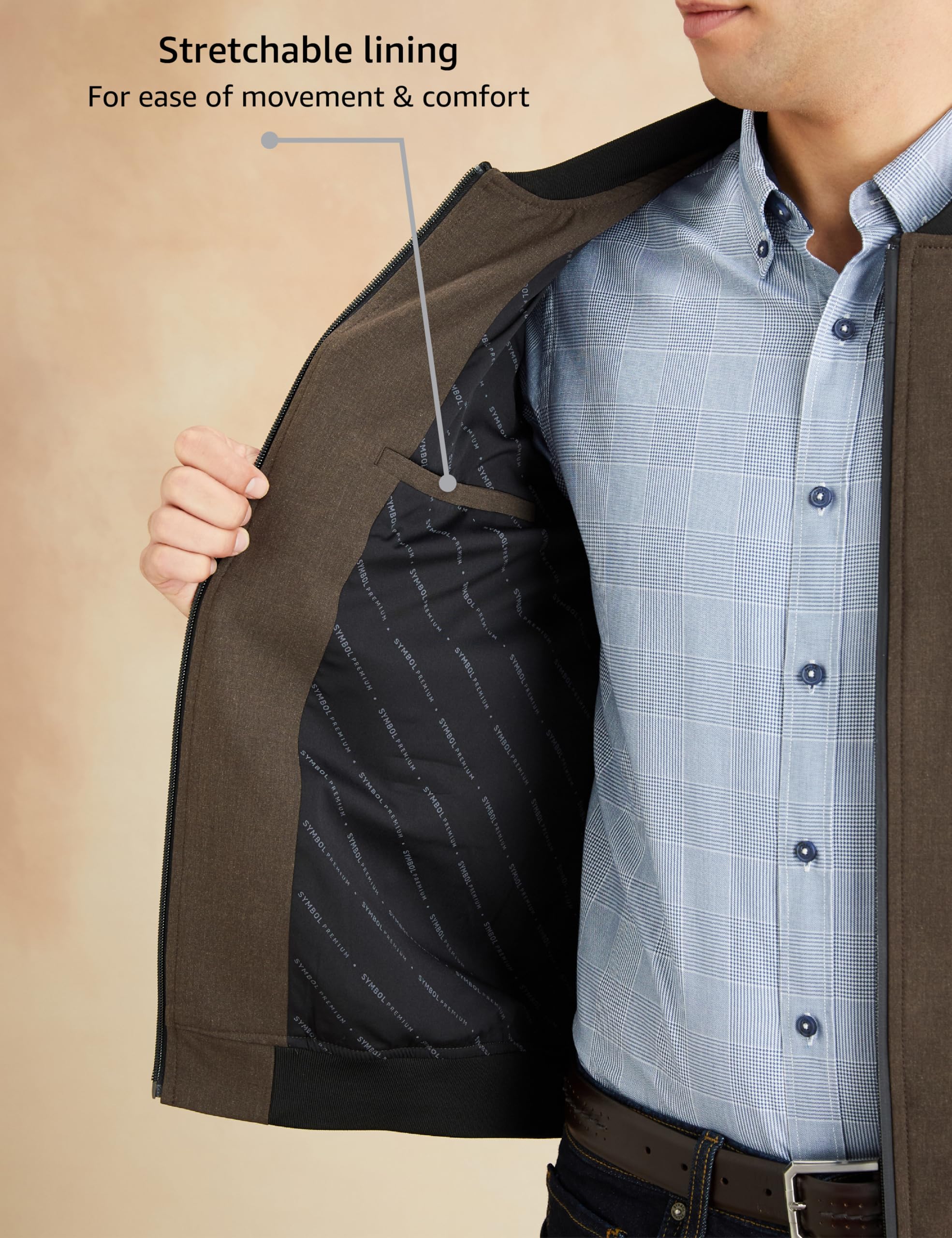 Symbol Premium Mens Smart Casual Fully Lined Mild Polyester Blend Standard Length Winter Jacket (Regular Fit) (SP-M-S24-JK-100_Brown_XL)