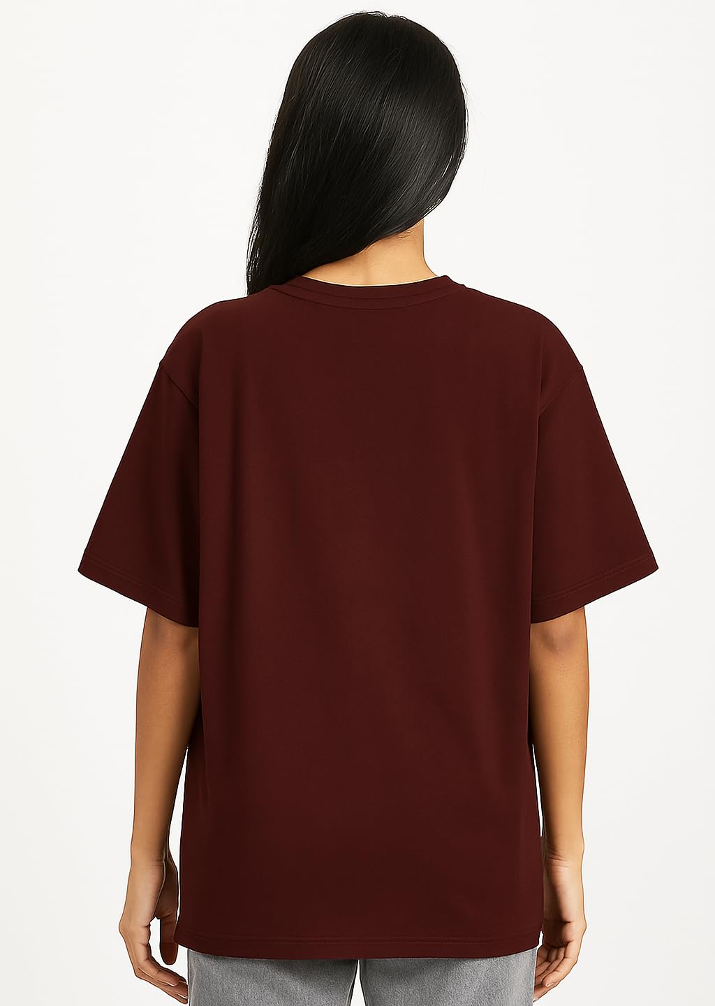 LEOTUDE Women's Cottonblend Half Sleeve Round Neck Oversized Fit Tshirt (Fs49_Brwn_Losangl_P_Brown_S)