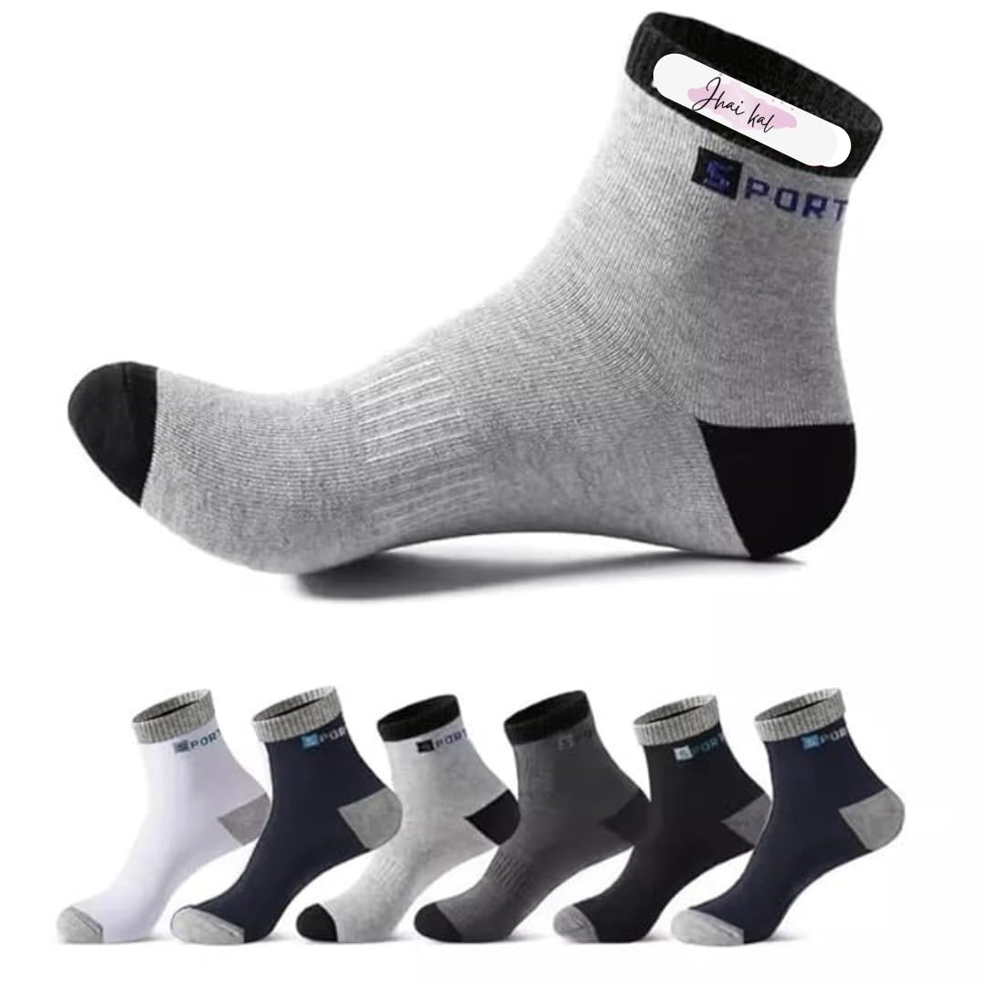 JhaikaL Men's Cotton Sports Ankle Socks, Multicolour, Pack of 5 Pairs