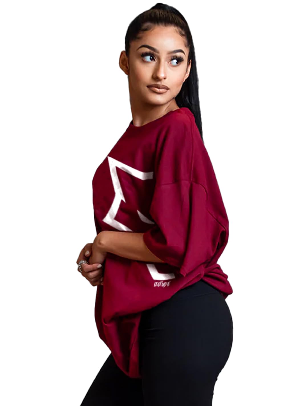 LEOTUDE Women's Cottonblend Oversized Round Neck T-Shirts (GRL_FS49_MRN_Wolf_P_Maroon_3XL)
