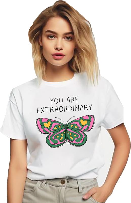 VLAM Extraordinary Quote Graphic Tshirt for Women | Butterfly Print Trendy Women Tshirt