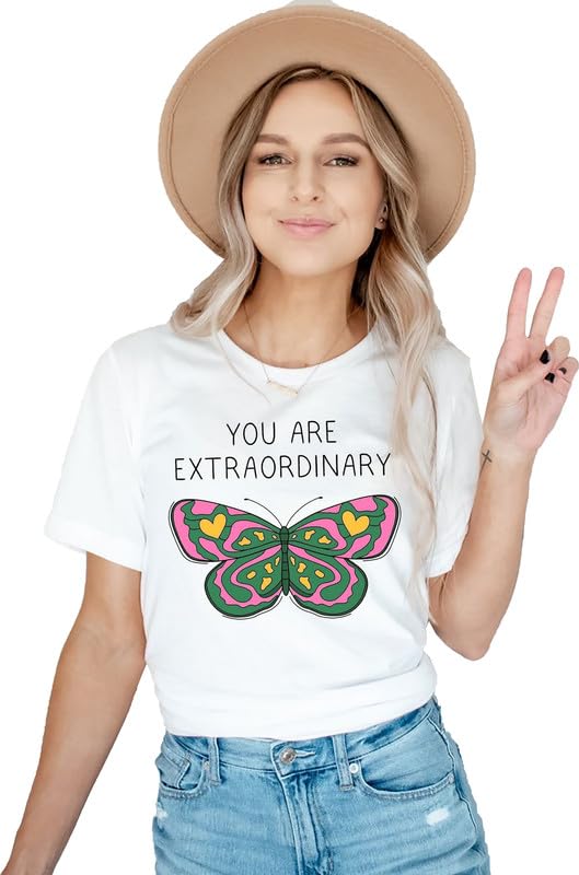 VLAM Extraordinary Quote Graphic Tshirt for Women | Butterfly Print Trendy Women Tshirt