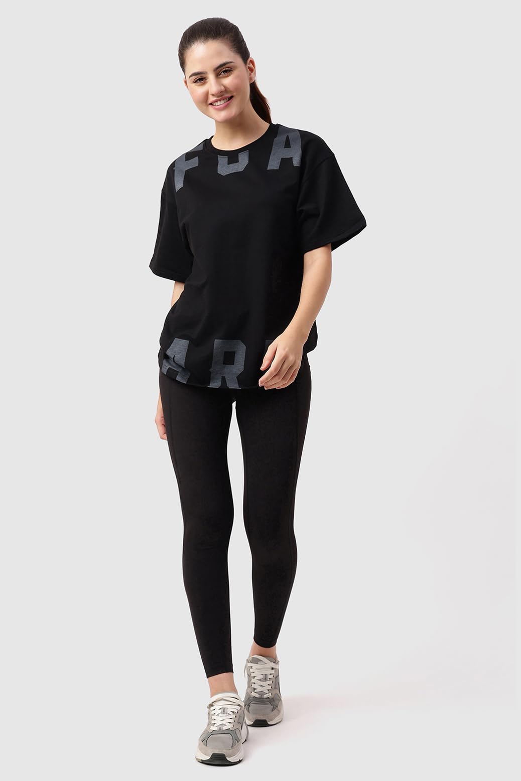 FUAARK Women's Refined Half Sleeve Cotton Oversized Fit Printed Dropshoulder T-Shirt