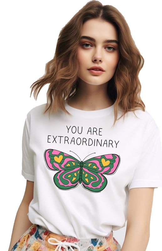 VLAM Extraordinary Quote Graphic Tshirt for Women | Butterfly Print Trendy Women Tshirt
