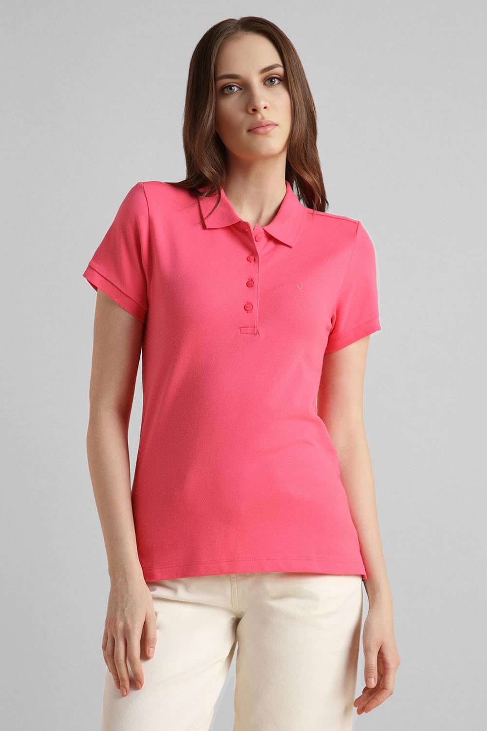 Van Heusen Women Cotton Solid Regular Fit T-Shirt (VWCTURGF132760_Dark Pink, Large
