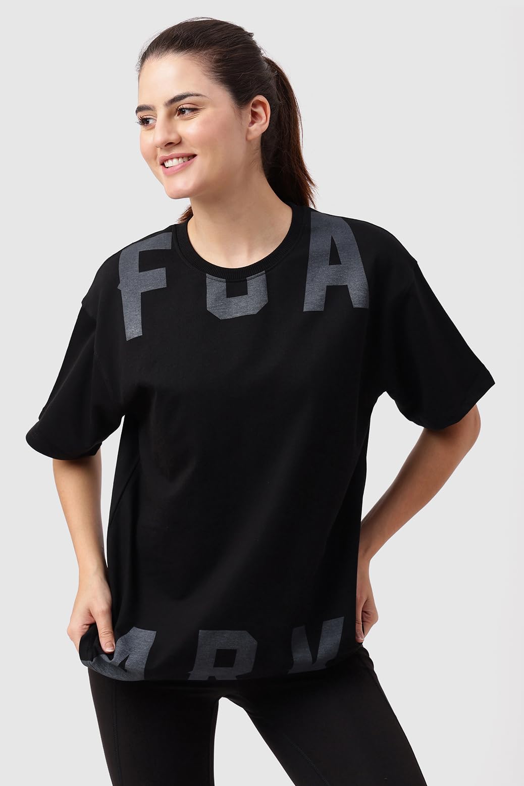 FUAARK Women's Refined Half Sleeve Cotton Oversized Fit Printed Dropshoulder T-Shirt