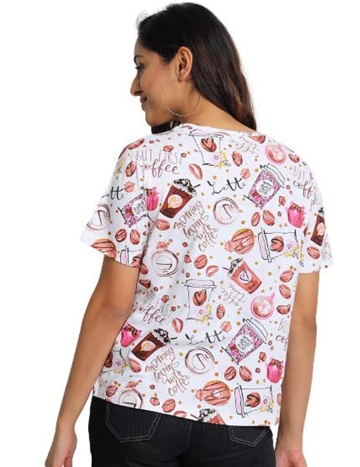 JUNEBERRY White Cotton Round-Neck T-Shirt with Conversational Print or Women